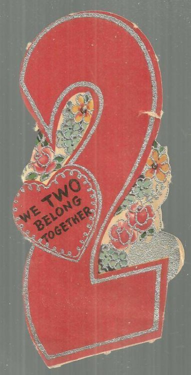 VINTAGE NUMBER TWO VALENTINE CARD WITH SILVER GLITTER