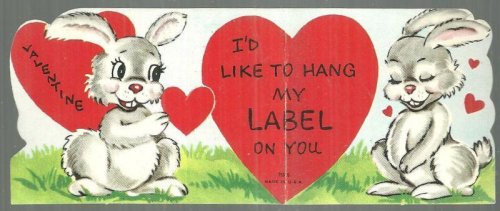 VINTAGE VALENTINE CARD WITH BUNNY RABBITS