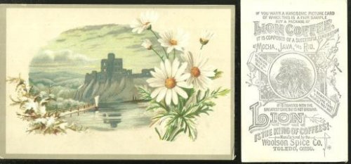VICTORIAN TRADE CARD FOR LION COFFEE WITH CASTLE
