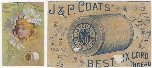 VICTORIAN TRADE CARD FOR J. P. COATS' THREAD WITH LOVELY GIRL SURROUNDED BY DAISIES