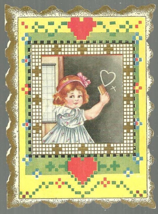 VICTORIAN VALENTINE GREETING WITH SCHOOL GIRL
