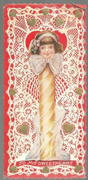 VINTAGE VALENTINE CARD WITH GIRL AS STICK OF CANDY