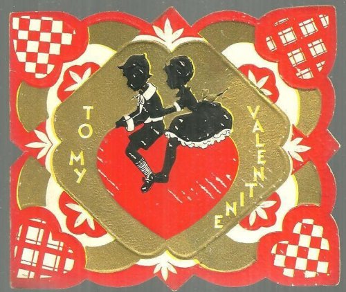 VINTAGE VALENTINE CARD WITH BOY AND GIRL SILHOUETTE