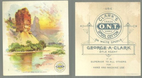 VICTORIAN TRADE CARD FOR CLARK'S THREAD CLIFFS ON GREEN RIVER, COLORADO
