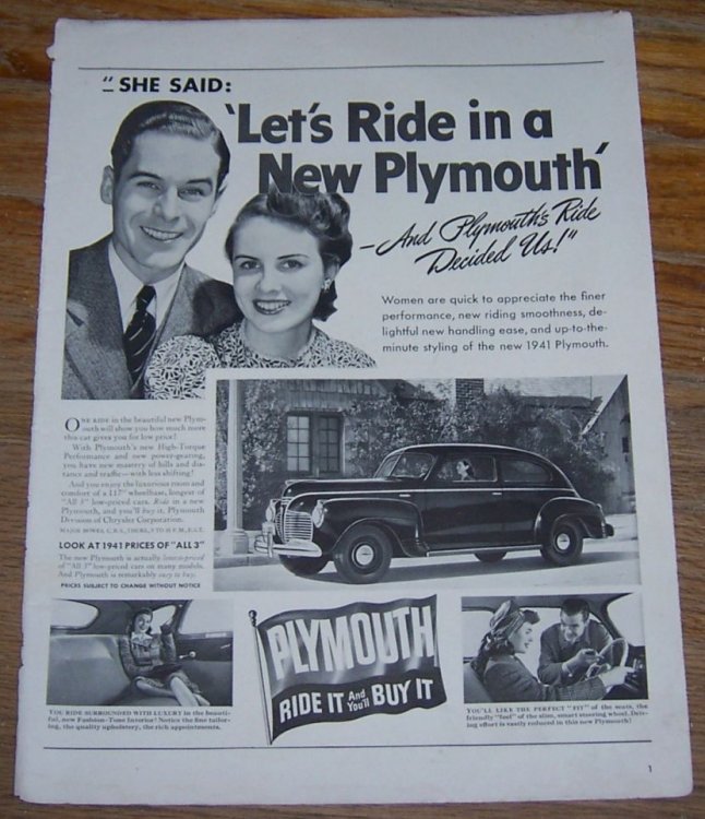 1941 PLYMOUTH RIDE IT AND YOU'LL BUY IT MAGAZINE ADVERTISMENT