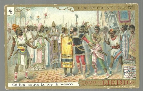 VICTORIAN TRADE CARD FOR LIEBIG COMPANY'S FLEISCH-EXTRACT WITH SCENE FROM L'AFRICAINE ACT IV