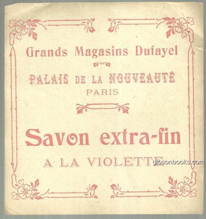 VINTAGE LABEL FOR SAVON EXTRA-FIN A LA VIOLETTE, GRANDS MAGASINS DUFAYEL, PALAIS DE LA NOUVEAUTE, PARIS