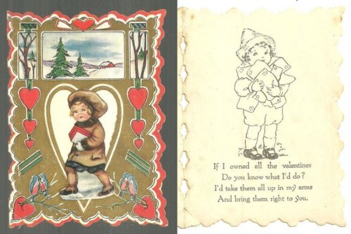WHITNEY MADE VINTAGE VALENTINE WITH LITTLE GIRL AND SNOWY LANDSCAPE