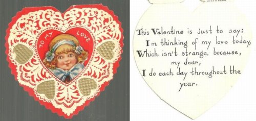 VINTAGE HEART SHAPED VALENTINE CARD WITH LITTLE GIRL