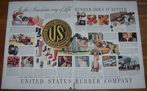 1941 WORLD WAR II UNITED STATES RUBBER COMPANY DOUBLE PAGE COLOR ADVERTISEMENT