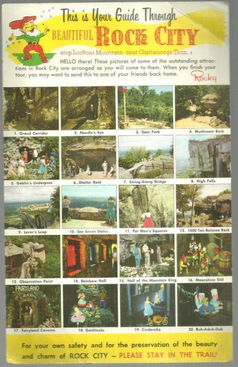 JUMBO POSTCARD OF YOUR GUIDE THROUGH ROCK CITY GARDENS, TENNESSEE