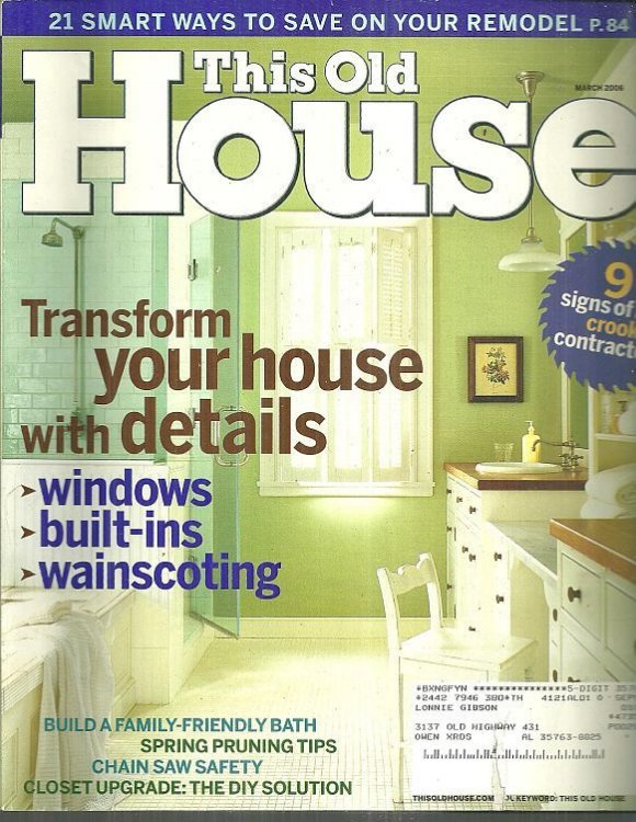 THIS OLD HOUSE MAGAZINE MARCH 2006