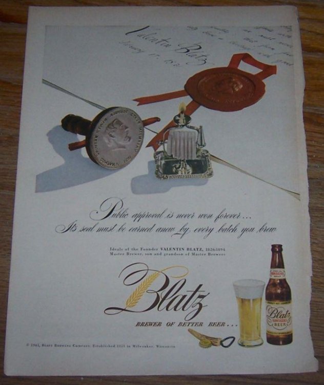 1947 BLATZ BEER LIFE MAGAZINE COLOR ADVERTISEMENT