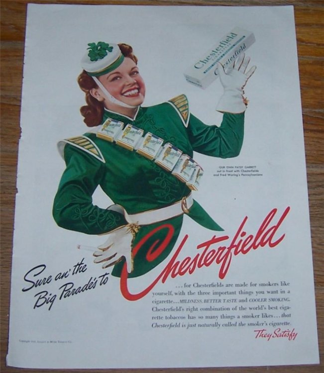 1941 CHESTERFIELD CIGARETTE MAGAZINE COLOR ADVERTISMENT WITH PATSY GARRETT