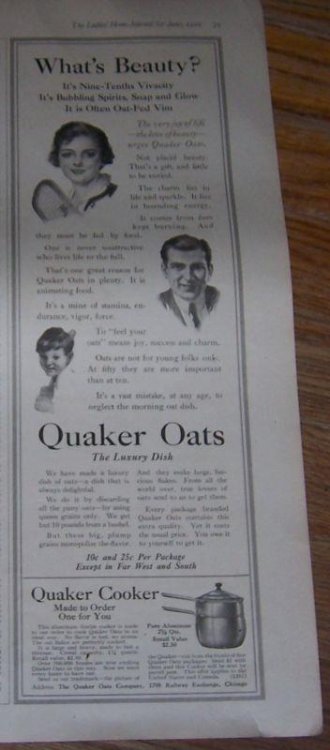 1916 LADIES HOME JOURNAL QUAKER OATS MAGAZINE ADVERTISEMENT