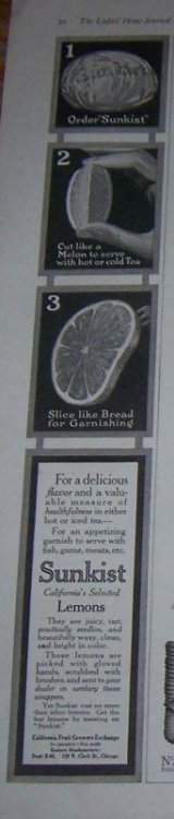 1916 LADIES HOME JOURNAL ADVERTISEMENT FOR SUNKIST LEMONS