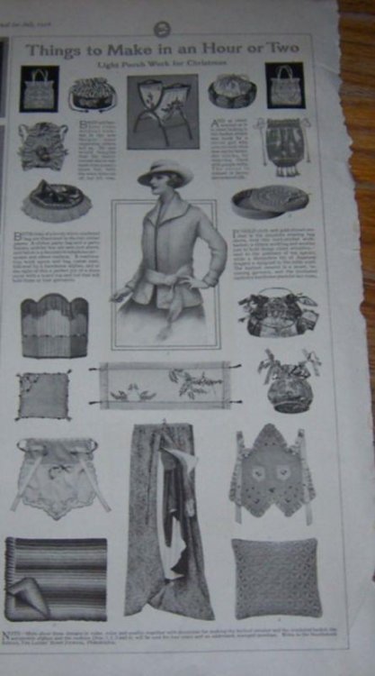 1916 LADIES HOME JOURNAL PAGE FOR THINGS TO MAKE IN A HOUR OR TWO