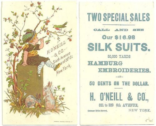 VICTORIAN TRADE CARD FOR H. O'NEILL CLOTHING WITH CUTE CHILD