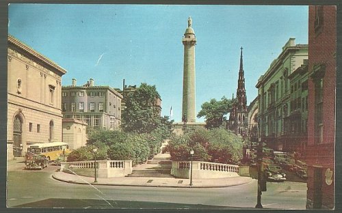 OVERSIZE POSTCARD OF WASHINGTON MONUMENT AND MT. VERNON PLACE, BALTIMORE, MARYLAND