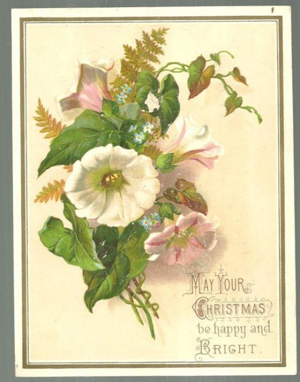 VICTORIAN CHRISTMAS CARD WITH FLORAL BOUQUET