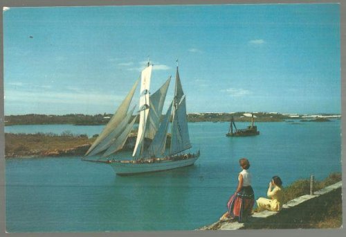 LARGE POSTCARD OF BRIGATINE YANKEE LEAVING ST. GEORGE'S HARBOR, BERMUDA