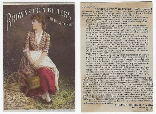VICTORIAN TRADE CARD FOR BROWN'S IRON BITTERS WITH MRS. LANGTRY, THE JERSEY LILY