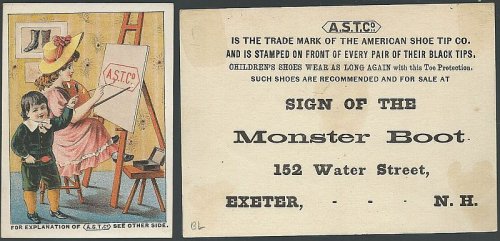 VICTORIAN TRADE CARD FOR AMERICAN SHOE TIP CO. WITH GIRL AND BOY PAINTING
