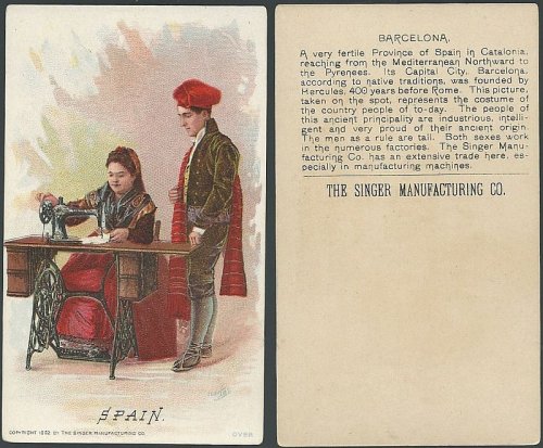 VICTORIAN TRADE CARD FOR SINGER SEWING MACHINE WITH SPAIN
