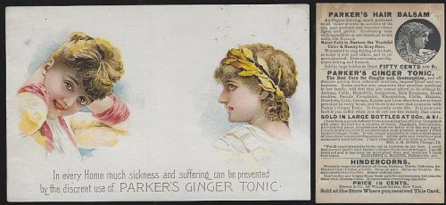 VICTORIAN TRADE CARD FOR PARKER'S GINGER TONIC WITH LOVELY LADIES