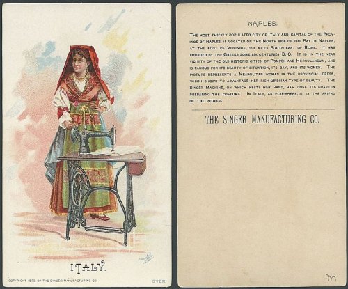 VICTORIAN TRADE CARD FOR SINGER SEWING MACHINE WITH ITALY
