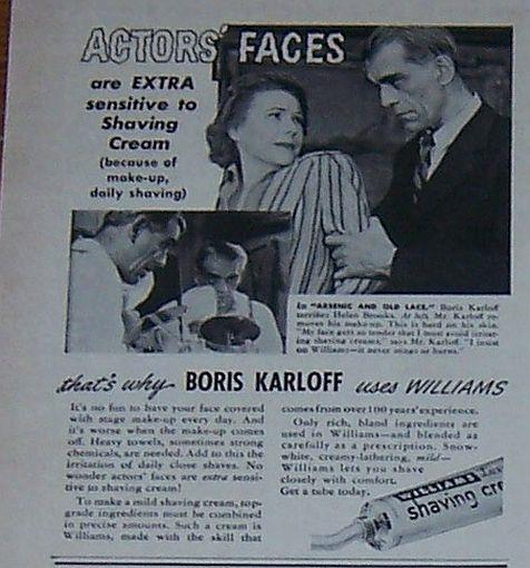 1941 WILLIAMS SHAVING CREAM MAGAZINE ADVERTISEMENT WITH BORIS KARLOFF