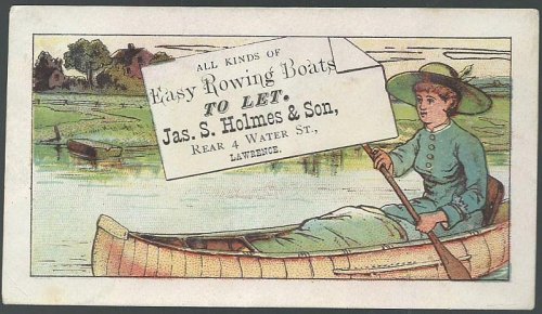 VICTORIAN TRADE CARD FOR JAS. S. HOLMES ROWING BOATS WITH LADY IN CANOE