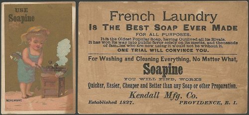 VICTORIAN TRADE CARD FOR SOAPINE WITH BOY ROASTING CHESTNUTS, NOVEMBRE