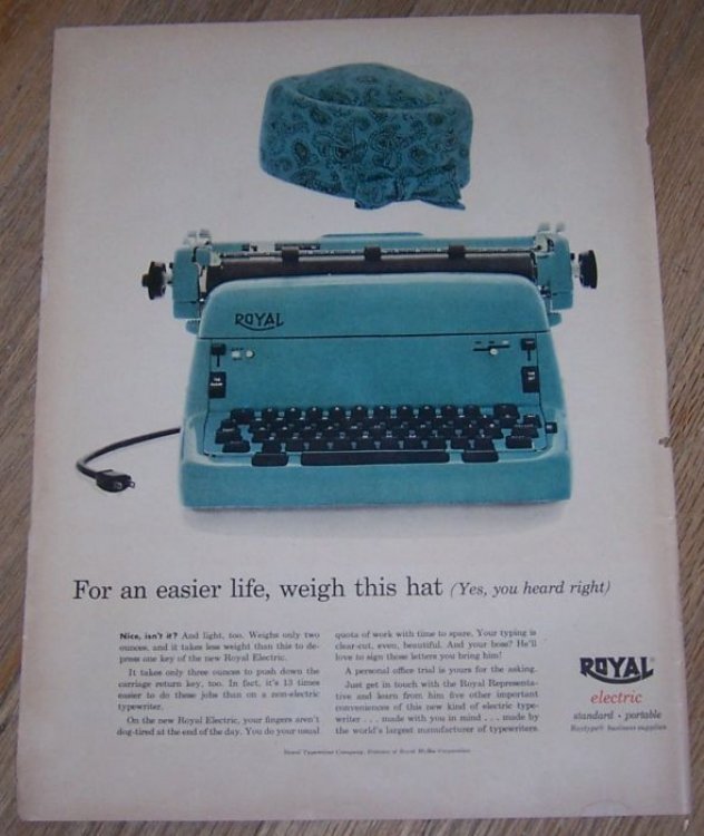 1956 ROYAL ELECTRIC TYPEWRITER LIFE MAGAZINE COLOR ADVERTISEMENT