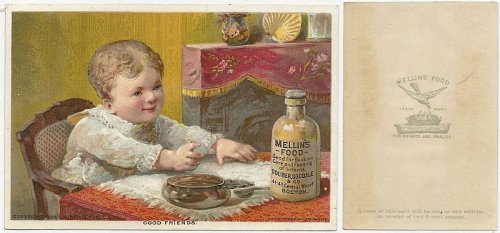 VICTORIAN TRADE CARD FOR MELLIN'S FOOD WITH BABY, GOOD FRIENDS