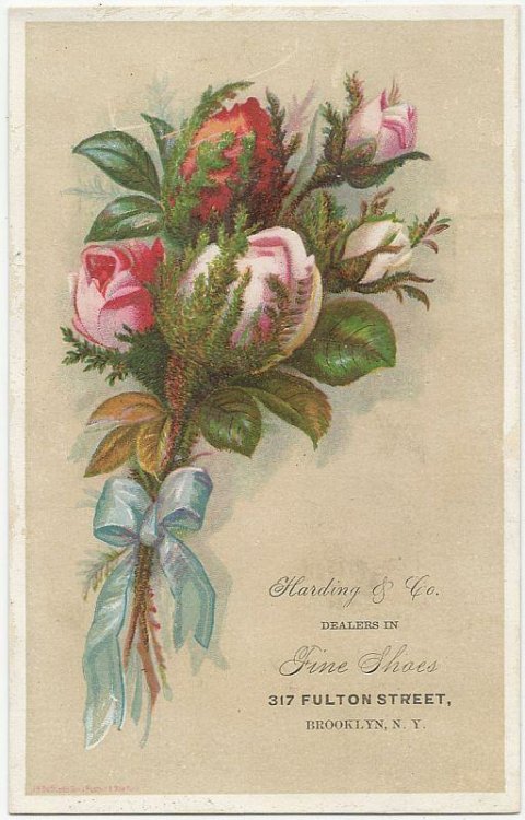 VICTORIAN TRADE CARD FOR HARDING & CO., FINE SHOES WITH ROSES