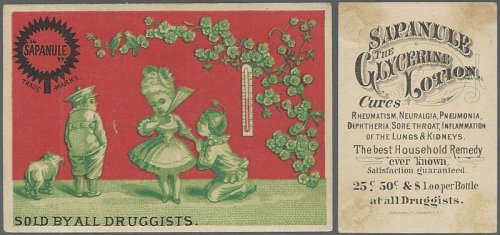 VICTORIAN TRADE CARD FOR SAPANULE WITH FLIRTY GIRL AND BOYS