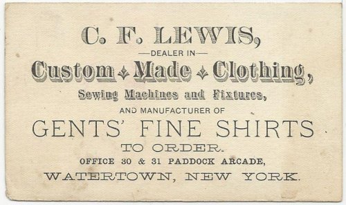 VICTORIAN TRADE CARD FOR C. F. LEWIS CLOTHING
