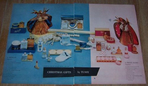 1957 TUSSY DOUBLE PAGE COLOR CHRISTMAS LIFE MAGAZINE ADVERTISEMENT
