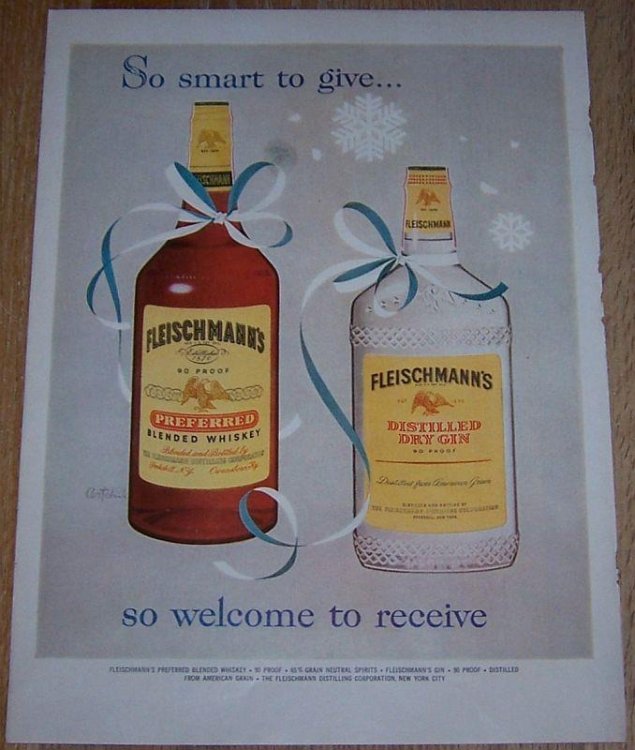 1957 FLEISCHMANN'S BLENDED WHISKEY AND GIN LIFE MAGAZINE COLOR CHRISTMAS ADVERTISEMENT