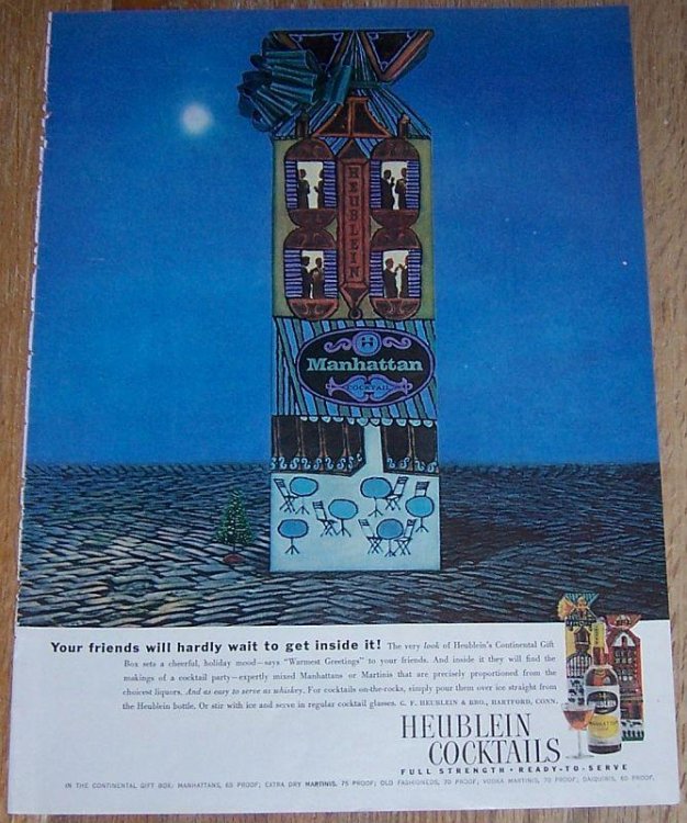 1957 HEUBLEIN COCKTAILS LIFE MAGAZINE COLOR CHRISTMAS ADVERTISEMENT
