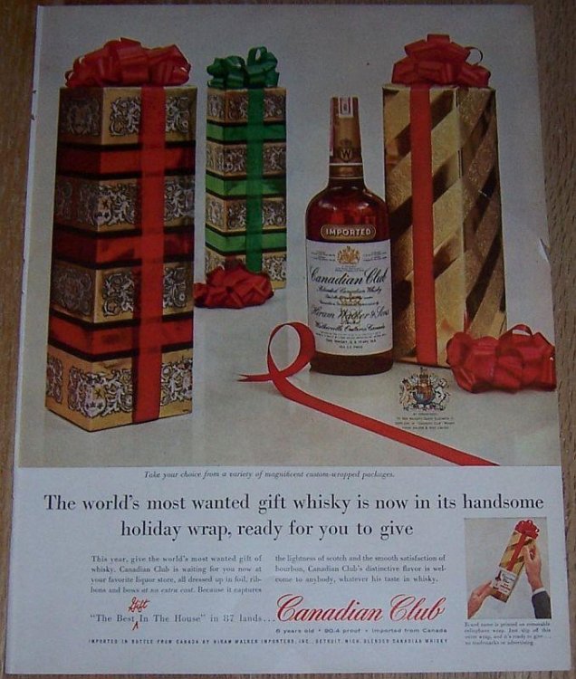 1957 CANADIAN CLUB WHISKY LIFE MAGAZINE COLOR CHRISTMAS ADVERTISEMENT