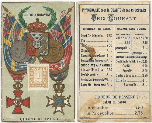 VICTORIAN TRADE CARD FOR CHOCOLAT IBLED SUEDE AND NORWEGE