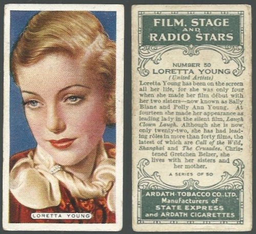 VINTAGE ARDATH CIGARETTE CARD WITH LORETTA YOUNG