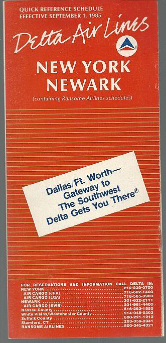 DELTA QUICK REFERENCE SCHEDULE FOR NEW YORK/NEWARK, EFFECTIVE SEPTEMBER 1, 1985