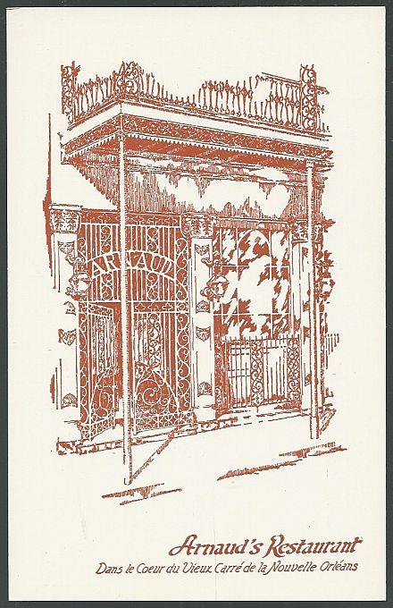 POSTCARD ADVERTISING ARNAUD'S RESTAURANT, NEW ORLEANS, LOUISIANA