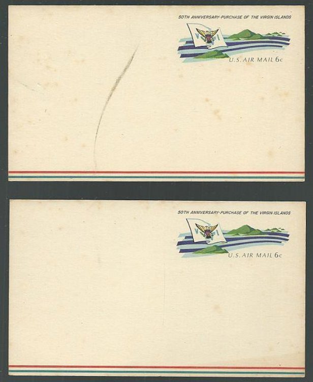 LOT OF TWO 50TH ANNIVERSARY PURCHASE OF THE VIRGIN ISLANDS AIR MAIL POSTCARDS