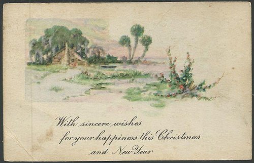 CHRISTMAS AND NEW YEAR POSTCARD WITH LANDSCAPE
