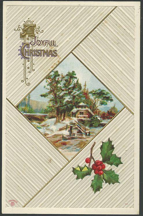 JOYFUL CHRISTMAS SEASON POSTCARD WITH SNOWY LANDSCAPE