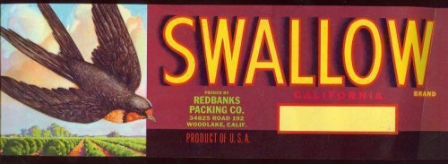 FRUIT CRATE LABEL FOR SWALLOW, CALIFORNIA